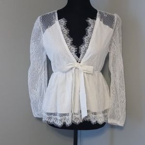 Women's White Lace Dress Shirt Size M